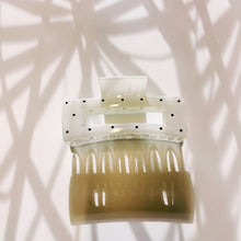 Load image into Gallery viewer, Velvet Claws Uptown Lady in White Dot Hair Clip | Claw Clip in Velvet Travel Bag