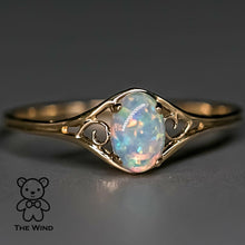 Load image into Gallery viewer, Vintage Inspired Oval Australian Solid Opal Ring 14K Yellow Gold