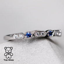Load image into Gallery viewer, Vintage Style Blue Sapphire &amp; Diamond Essential Band 14K White Gold