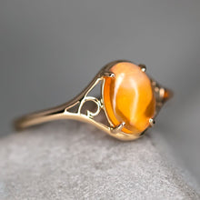 Load image into Gallery viewer, Vintage Inspired Egg Fire Opal Engagement Ring 14K Yellow Gold