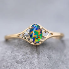 Load image into Gallery viewer, Vintage Inspired Oval Triplet Opal Engagement Ring 18K Yellow Gold