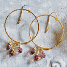 Load image into Gallery viewer, Violet Glass Beads Dangle Hoops Earrings | Glass Crystal Gemstones