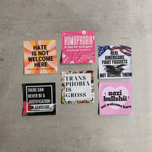 Load image into Gallery viewer, Virtuous Vandalism “There Can Never Be a Justification for Genocide” Sticky Notes 3" x 3" Pack of 50 | Combat and Cover Offensive Public Messages with Adhesive Protest Notes