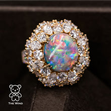 Load image into Gallery viewer, The Magnificent - GIA Certified Vivid Black Opal 5.19 ct Diamond Engagement Ring 18K Yellow Gold