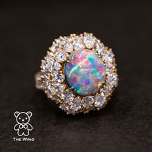 Load image into Gallery viewer, The Magnificent - GIA Certified Vivid Black Opal 5.19 ct Diamond Engagement Ring 18K Yellow Gold