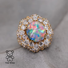 Load image into Gallery viewer, The Magnificent - GIA Certified Vivid Black Opal 5.19 ct Diamond Engagement Ring 18K Yellow Gold