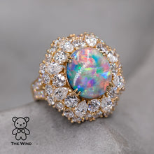 Load image into Gallery viewer, The Magnificent - GIA Certified Vivid Black Opal 5.19 ct Diamond Engagement Ring 18K Yellow Gold