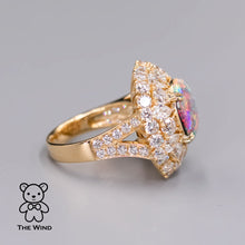 Load image into Gallery viewer, The Magnificent - GIA Certified Vivid Black Opal 5.19 ct Diamond Engagement Ring 18K Yellow Gold
