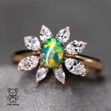Load image into Gallery viewer, La Angel - B5 Vivid Black Opal Marquise Diamond Engagement Ring 18K Yellow Gold