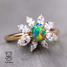 Load image into Gallery viewer, La Angel - B5 Vivid Black Opal Marquise Diamond Engagement Ring 18K Yellow Gold