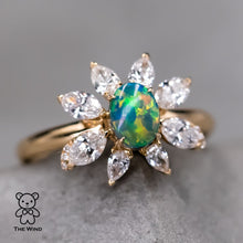 Load image into Gallery viewer, La Angel - B5 Vivid Black Opal Marquise Diamond Engagement Ring 18K Yellow Gold