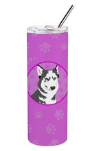 Load image into Gallery viewer, Siberian Husky Silver and White #2 Stainless Steel 20 oz Skinny Tumbler