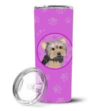 Load image into Gallery viewer, Yorkie Blue and Tan #2 Stainless Steel 20 oz Skinny Tumbler
