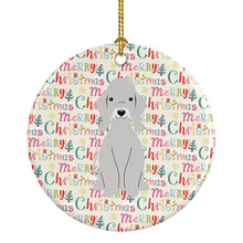 Load image into Gallery viewer, Merry Christmas Bedlington Terrier Blue Ceramic Ornament