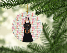 Load image into Gallery viewer, Doberman Pinscher Black and Rust Cropped Ears Christmas Ceramic Ornament
