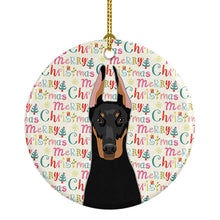 Load image into Gallery viewer, Doberman Pinscher Black and Rust Cropped Ears Christmas Ceramic Ornament