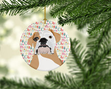 Load image into Gallery viewer, English Bulldog Fawn and White Christmas Ceramic Ornament