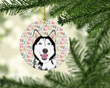 Load image into Gallery viewer, Siberian Husky Black and White #1 Christmas Ceramic Ornament