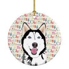 Load image into Gallery viewer, Siberian Husky Black and White #1 Christmas Ceramic Ornament