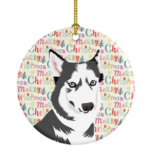 Load image into Gallery viewer, Siberian Husky Silver and White #2 Christmas Ceramic Ornament