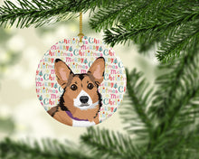 Load image into Gallery viewer, Pembroke Welsh Corgi Sable and White Christmas Ceramic Ornament