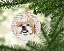 Load image into Gallery viewer, Shih-Tzu Silver Gold and White Christmas Ceramic Ornament