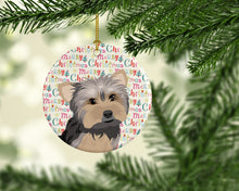Load image into Gallery viewer, Yorkie Blue and Tan #2 Christmas Ceramic Ornament