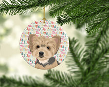 Load image into Gallery viewer, Yorkie Blue and Tan Puppy Christmas Ceramic Ornament