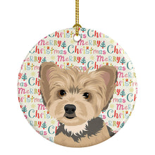 Load image into Gallery viewer, Yorkie Blue and Tan Puppy Christmas Ceramic Ornament