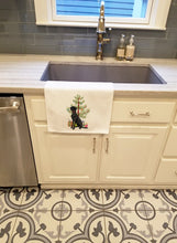 Load image into Gallery viewer, Doodle Black and Tan Christmas White Kitchen Towel Set of 2