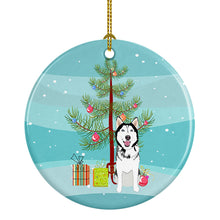 Load image into Gallery viewer, Siberian Husky Black and White #1 Christmas Ceramic Ornament