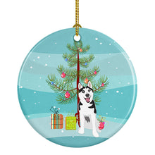 Load image into Gallery viewer, Siberian Husky Black and White #2 Christmas Ceramic Ornament