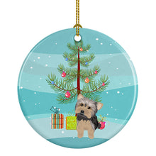 Load image into Gallery viewer, Yorkie Blue and Tan #2 Christmas Ceramic Ornament