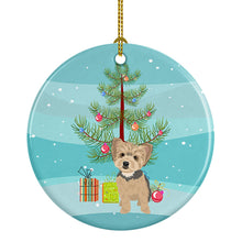 Load image into Gallery viewer, Yorkie Blue and Tan Puppy Christmas Ceramic Ornament