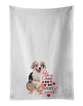 Load image into Gallery viewer, Australian Shepherd Blue Merle Puppy #1 so Loved White Kitchen Towel Set of 2