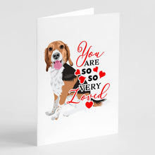 Load image into Gallery viewer, Beagle Tricolor Red Ticked #1 so Loved Greeting Cards -  Blank Note Cards – 8-Pack of Artist-Designed Cards with Envelopes