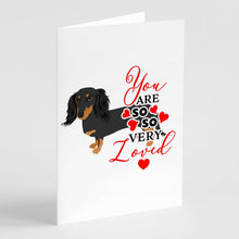 Load image into Gallery viewer, Dachshund Black and Tan #2 so Loved Greeting Cards -  Blank Note Cards – 8-Pack of Artist-Designed Cards with Envelopes
