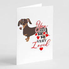 Load image into Gallery viewer, Dachshund Chocolate and Tan so Loved Greeting Cards -  Blank Note Cards – 8-Pack of Artist-Designed Cards with Envelopes