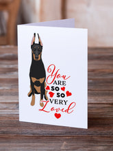 Load image into Gallery viewer, Doberman Pinscher Black and Rust Ears Cropped so Loved Greeting Cards -  Blank Note Cards – 8-Pack of Artist-Designed Cards with Envelopes