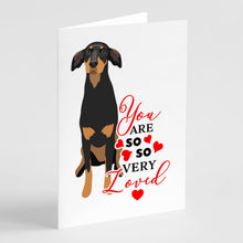 Load image into Gallery viewer, Doberman Pinscher Black and Rust Natural Ears #2 so Loved Greeting Cards -  Blank Note Cards – 8-Pack of Artist-Designed Cards with Envelopes