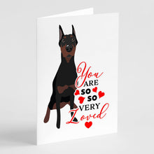 Load image into Gallery viewer, Doberman Pinscher Black Cropped Ears so Loved Greeting Cards -  Blank Note Cards – 8-Pack of Artist-Designed Cards with Envelopes
