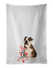 Load image into Gallery viewer, English Bulldog Chocolate Tan so Loved White Kitchen Towel Set of 2