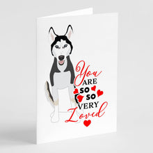 Load image into Gallery viewer, Siberian Husky Black and White #3 so Loved Greeting Cards -  Blank Note Cards – 8-Pack of Artist-Designed Cards with Envelopes