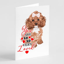 Load image into Gallery viewer, Poodle Toy Red so Loved Greeting Cards -  Blank Note Cards – 8-Pack of Artist-Designed Cards with Envelopes
