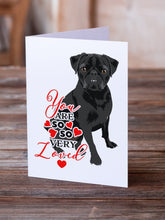 Load image into Gallery viewer, Pug Black #2 so Loved Greeting Cards -  Blank Note Cards – 8-Pack of Artist-Designed Cards with Envelopes