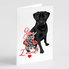 Load image into Gallery viewer, Pug Black #2 so Loved Greeting Cards -  Blank Note Cards – 8-Pack of Artist-Designed Cards with Envelopes