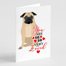 Load image into Gallery viewer, Pug Fawn #1 so Loved Greeting Cards -  Blank Note Cards – 8-Pack of Artist-Designed Cards with Envelopes