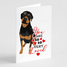 Load image into Gallery viewer, Rottweiler Black and Rust so Loved Greeting Cards -  Blank Note Cards – 8-Pack of Artist-Designed Cards with Envelopes