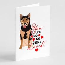 Load image into Gallery viewer, Shiba Inu Black and Tan so Loved Greeting Cards -  Blank Note Cards – 8-Pack of Artist-Designed Cards with Envelopes