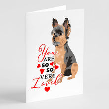 Load image into Gallery viewer, Yorkie Black and Gold #2 so Loved Greeting Cards -  Blank Note Cards – 8-Pack of Artist-Designed Cards with Envelopes